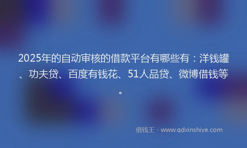 2025年的自动审核的借款平台有哪些有：洋钱罐、功夫贷、百度有钱花、51人品贷、微博借钱等。