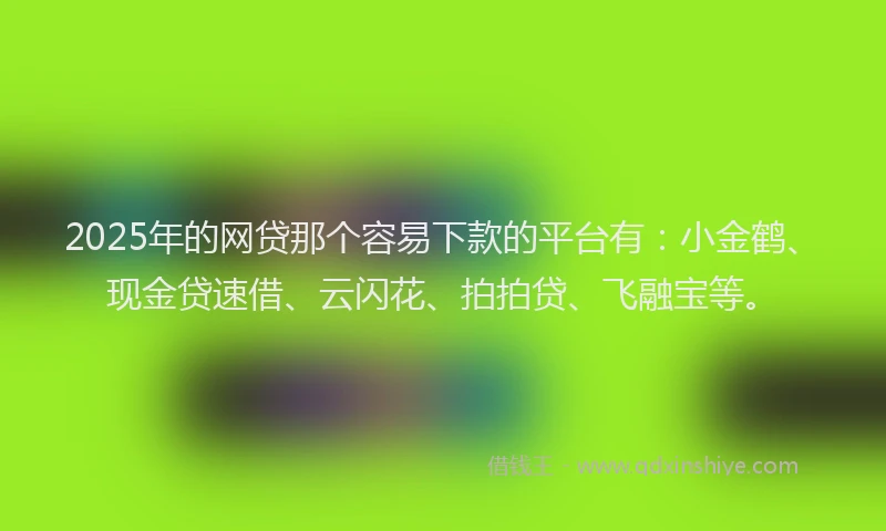 2025年的网贷那个容易下款的平台有：小金鹤、现金贷速借、云闪花、拍拍贷、飞融宝等。