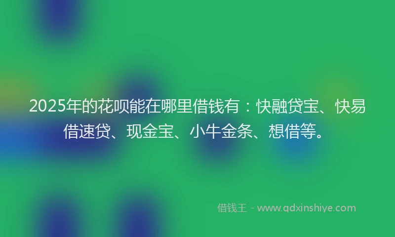 2025年的花呗能在哪里借钱有：快融贷宝、快易借速贷、现金宝、小牛金条、想借等。