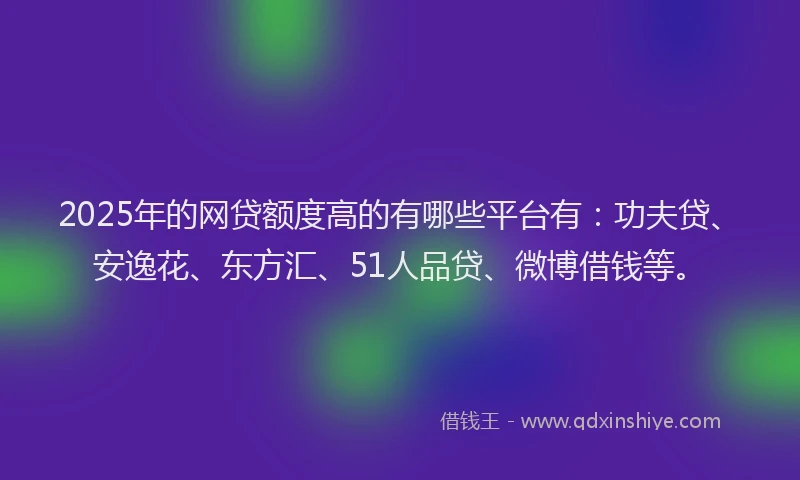 2025年的网贷额度高的有哪些平台有：功夫贷、安逸花、东方汇、51人品贷、微博借钱等。