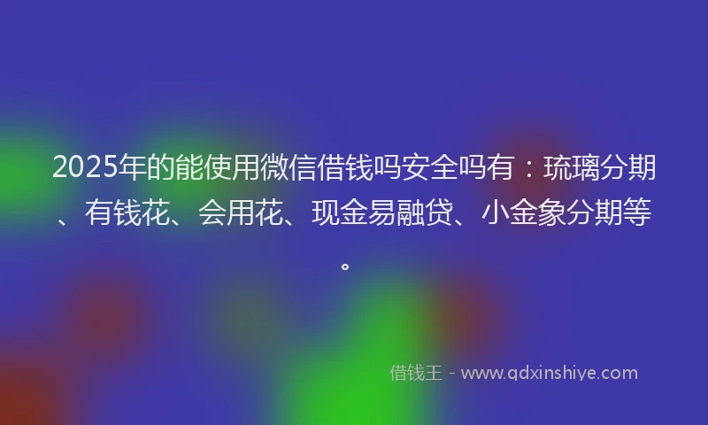 2025年的能使用微信借钱吗安全吗有：琉璃分期、有钱花、会用花、现金易融贷、小金象分期等。