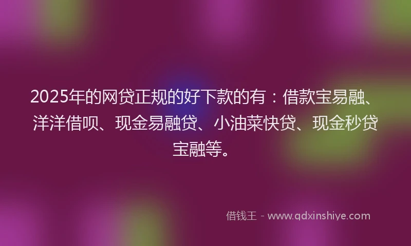 2025年的网贷正规的好下款的有：借款宝易融、洋洋借呗、现金易融贷、小油菜快贷、现金秒贷宝融等。