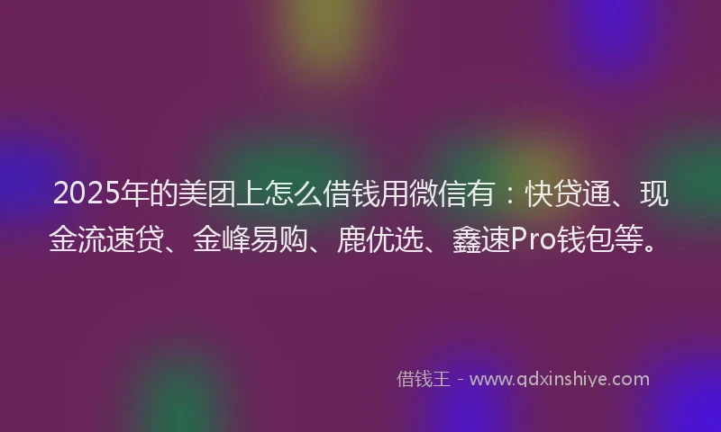 2025年的美团上怎么借钱用微信有：快贷通、现金流速贷、金峰易购、鹿优选、鑫速Pro钱包等。