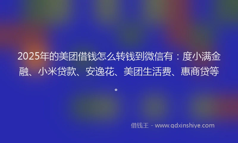 2025年的美团借钱怎么转钱到微信有：度小满金融、小米贷款、安逸花、美团生活费、惠商贷等。