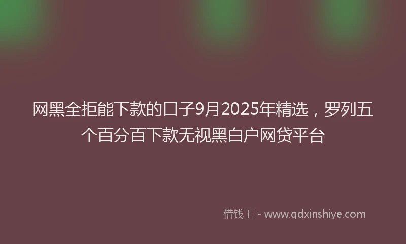 网黑全拒能下款的口子9月2025年精选，罗列五个百分百下款无视黑白户网贷平台