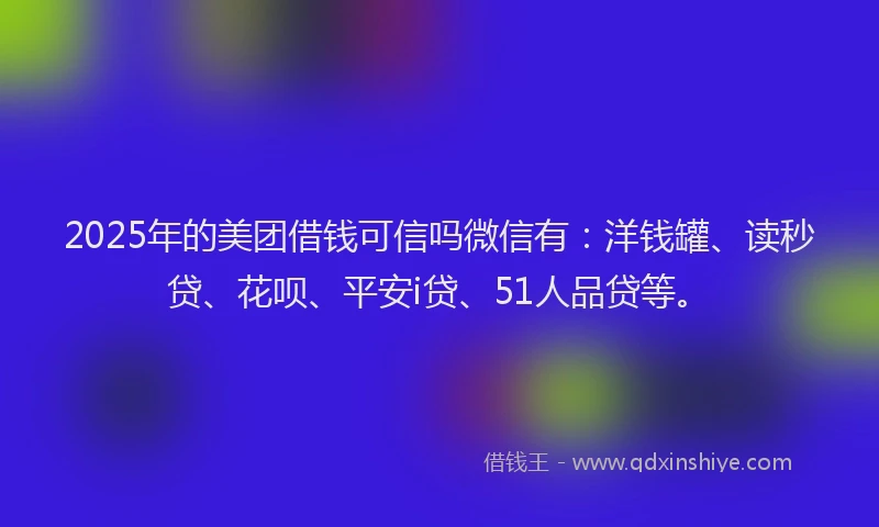 2025年的美团借钱可信吗微信有：洋钱罐、读秒贷、花呗、平安i贷、51人品贷等。