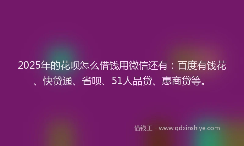 2025年的花呗怎么借钱用微信还有：百度有钱花、快贷通、省呗、51人品贷、惠商贷等。