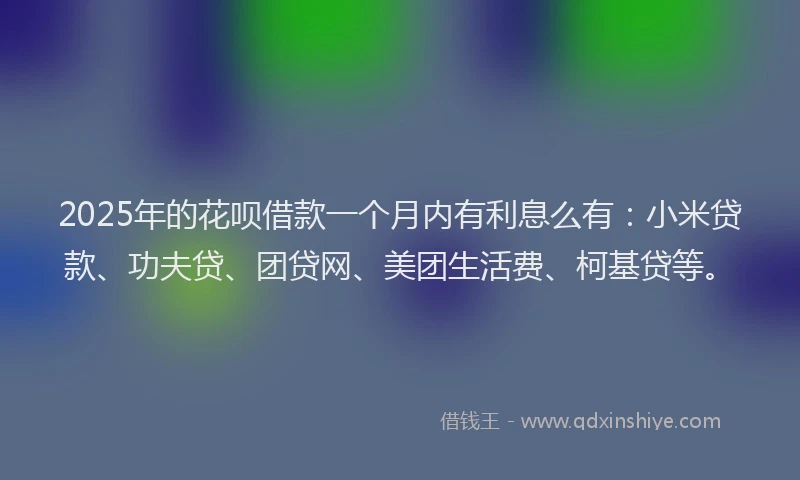 2025年的花呗借款一个月内有利息么有：小米贷款、功夫贷、团贷网、美团生活费、柯基贷等。