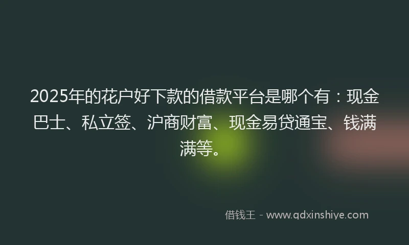 2025年的花户好下款的借款平台是哪个有：现金巴士、私立签、沪商财富、现金易贷通宝、钱满满等。