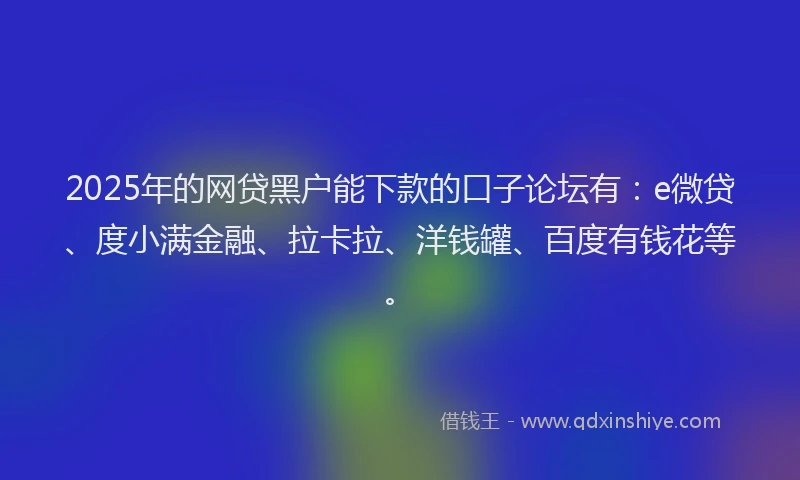 2025年的网贷黑户能下款的口子论坛有：e微贷、度小满金融、拉卡拉、洋钱罐、百度有钱花等。