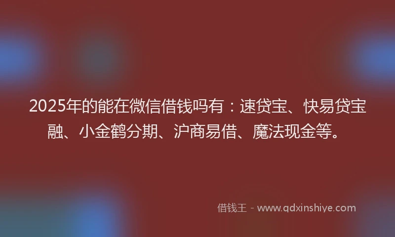 2025年的能在微信借钱吗有：速贷宝、快易贷宝融、小金鹤分期、沪商易借、魔法现金等。