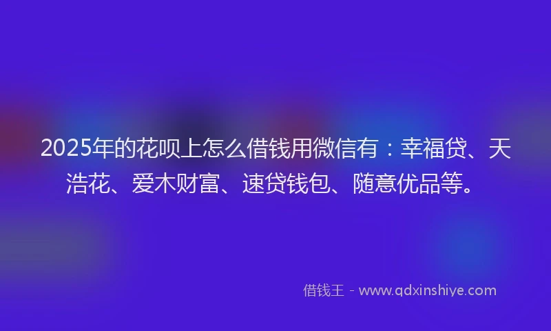 2025年的花呗上怎么借钱用微信有：幸福贷、天浩花、爱木财富、速贷钱包、随意优品等。