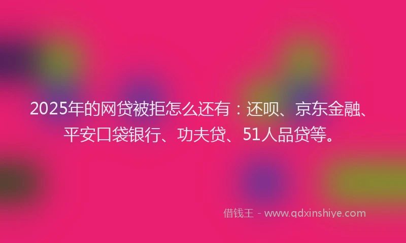 2025年的网贷被拒怎么还有：还呗、京东金融、平安口袋银行、功夫贷、51人品贷等。