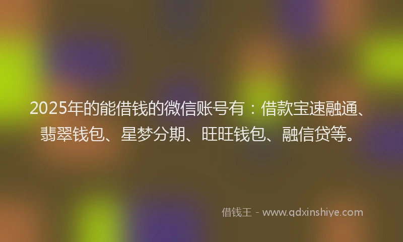 2025年的能借钱的微信账号有：借款宝速融通、翡翠钱包、星梦分期、旺旺钱包、融信贷等。