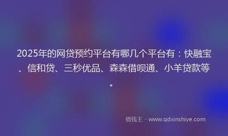 2025年的网贷预约平台有哪几个平台有：快融宝、信和贷、三秒优品、森森借呗通、小羊贷款等。