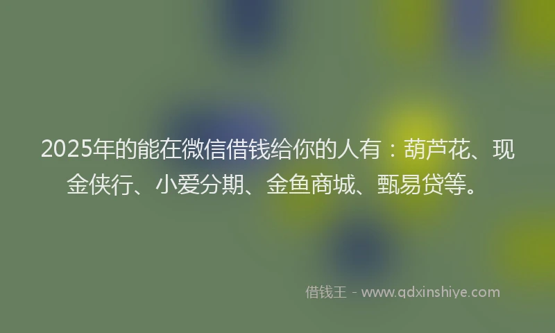 2025年的能在微信借钱给你的人有：葫芦花、现金侠行、小爱分期、金鱼商城、甄易贷等。