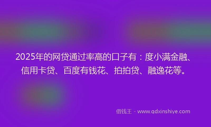 2025年的网贷通过率高的口子有：度小满金融、信用卡贷、百度有钱花、拍拍贷、融逸花等。