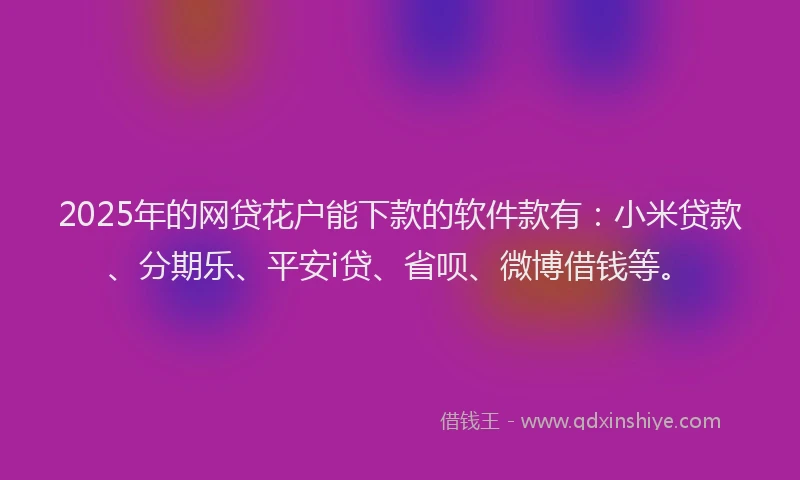 2025年的网贷花户能下款的软件款有：小米贷款、分期乐、平安i贷、省呗、微博借钱等。