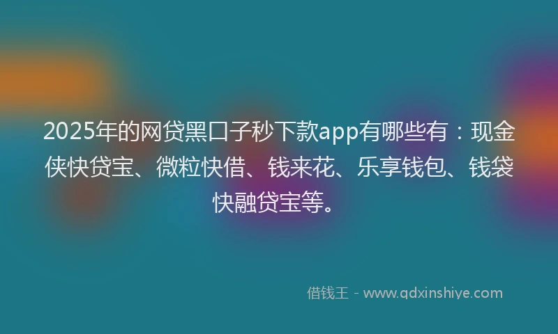 2025年的网贷黑口子秒下款app有哪些有：现金侠快贷宝、微粒快借、钱来花、乐享钱包、钱袋快融贷宝等。