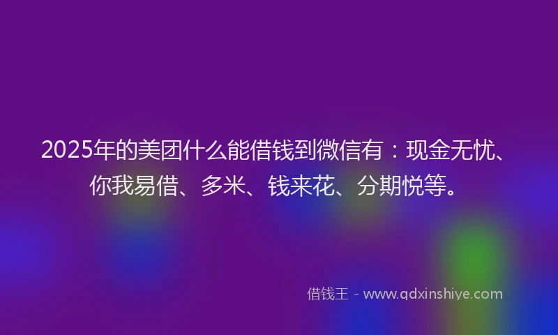 2025年的美团什么能借钱到微信有：现金无忧、你我易借、多米、钱来花、分期悦等。