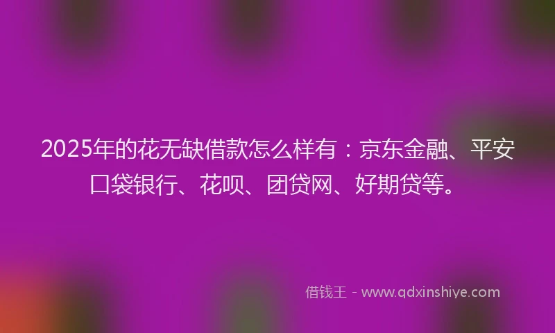 2025年的花无缺借款怎么样有：京东金融、平安口袋银行、花呗、团贷网、好期贷等。