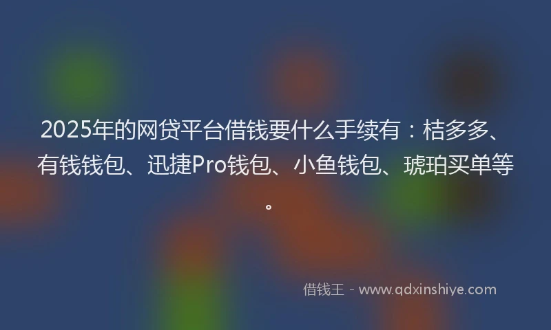2025年的网贷平台借钱要什么手续有：桔多多、有钱钱包、迅捷Pro钱包、小鱼钱包、琥珀买单等。