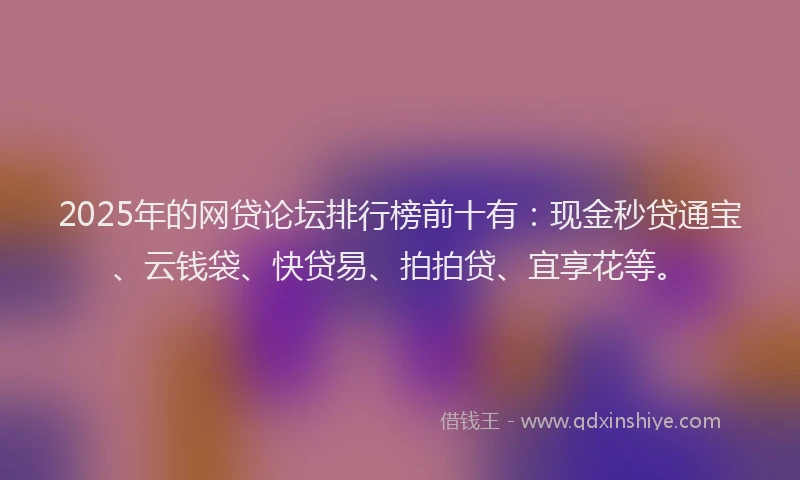 2025年的网贷论坛排行榜前十有：现金秒贷通宝、云钱袋、快贷易、拍拍贷、宜享花等。