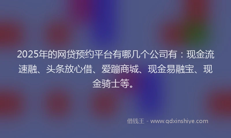 2025年的网贷预约平台有哪几个公司有：现金流速融、头条放心借、爱蹦商城、现金易融宝、现金骑士等。