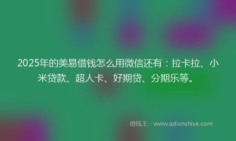 2025年的美易借钱怎么用微信还有：拉卡拉、小米贷款、超人卡、好期贷、分期乐等。
