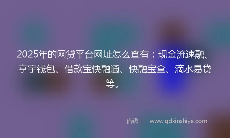 2025年的网贷平台网址怎么查有：现金流速融、享宇钱包、借款宝快融通、快融宝盒、滴水易贷等。