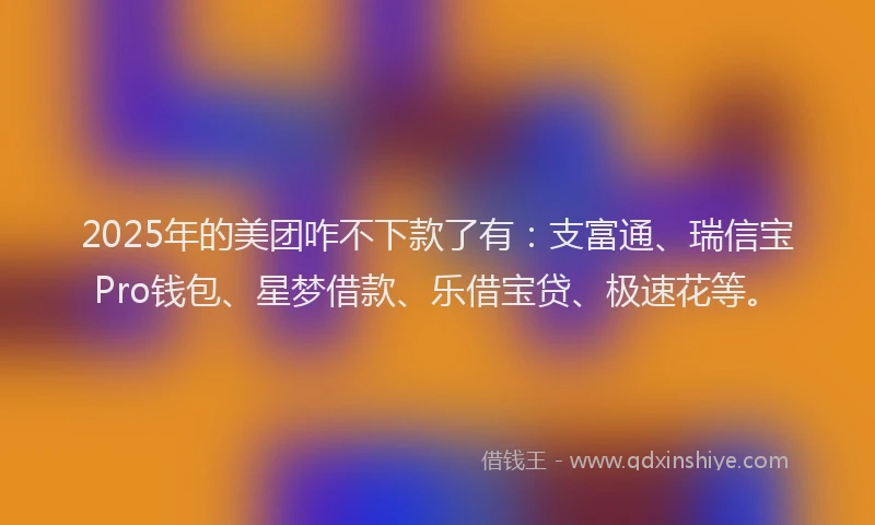 2025年的美团咋不下款了有：支富通、瑞信宝Pro钱包、星梦借款、乐借宝贷、极速花等。