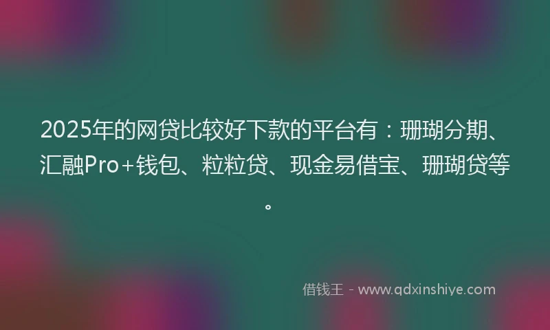 2025年的网贷比较好下款的平台有：珊瑚分期、汇融Pro+钱包、粒粒贷、现金易借宝、珊瑚贷等。