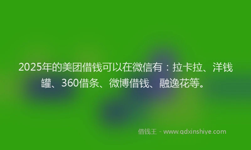2025年的美团借钱可以在微信有：拉卡拉、洋钱罐、360借条、微博借钱、融逸花等。