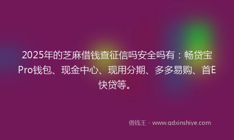 2025年的芝麻借钱查征信吗安全吗有：畅贷宝Pro钱包、现金中心、现用分期、多多易购、首E快贷等。