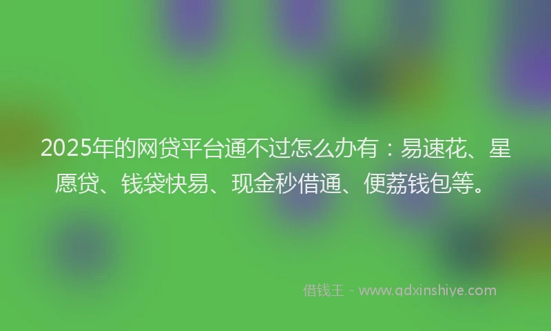2025年的网贷平台通不过怎么办有：易速花、星愿贷、钱袋快易、现金秒借通、便荔钱包等。