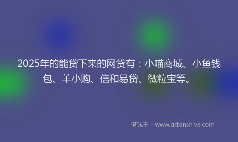 2025年的能贷下来的网贷有：小喵商城、小鱼钱包、羊小购、信和易贷、微粒宝等。