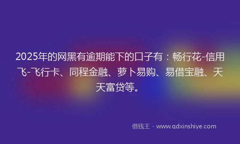 2025年的网黑有逾期能下的口子有：畅行花-信用飞-飞行卡、同程金融、萝卜易购、易借宝融、天天富贷等。