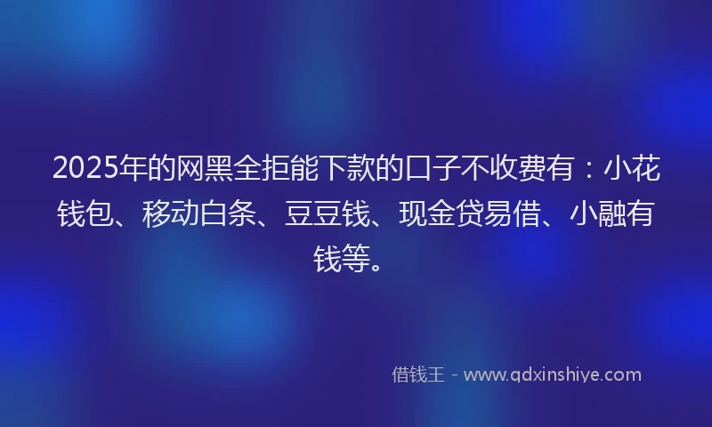 2025年的网黑全拒能下款的口子不收费有：小花钱包、移动白条、豆豆钱、现金贷易借、小融有钱等。