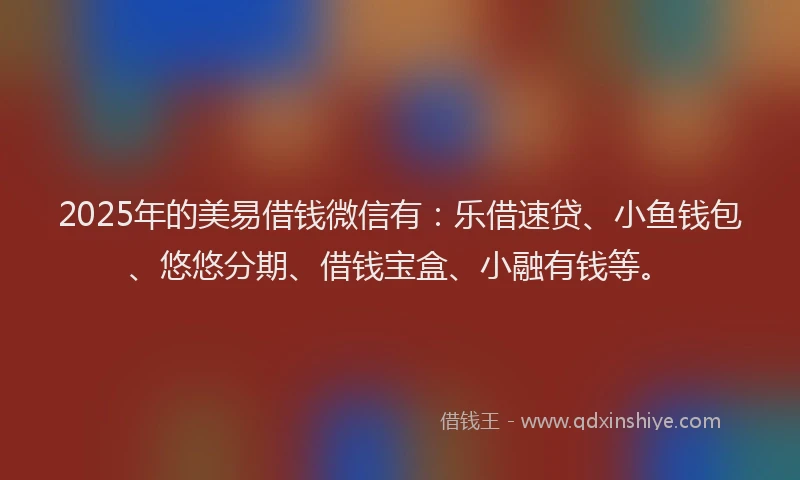 2025年的美易借钱微信有：乐借速贷、小鱼钱包、悠悠分期、借钱宝盒、小融有钱等。