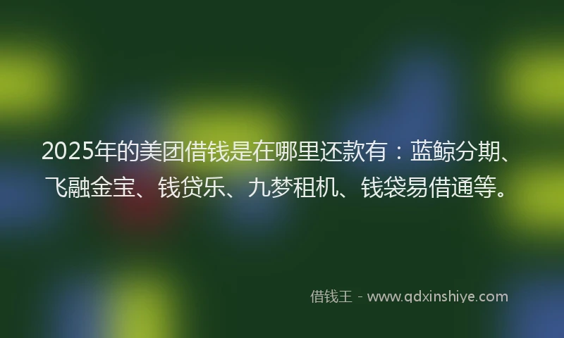 2025年的美团借钱是在哪里还款有：蓝鲸分期、飞融金宝、钱贷乐、九梦租机、钱袋易借通等。