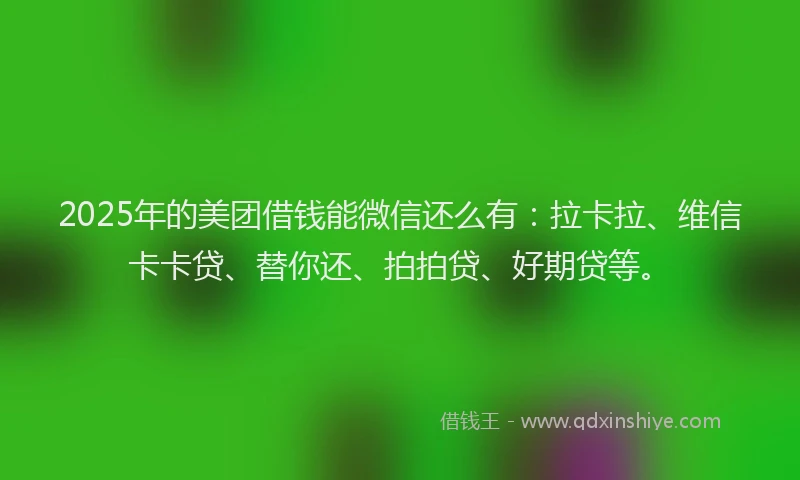2025年的美团借钱能微信还么有：拉卡拉、维信卡卡贷、替你还、拍拍贷、好期贷等。