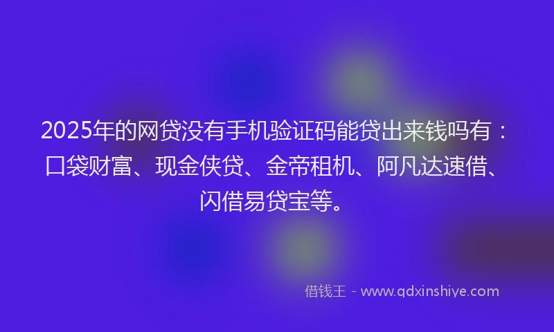 2025年的网贷没有手机验证码能贷出来钱吗有：口袋财富、现金侠贷、金帝租机、阿凡达速借、闪借易贷宝等。