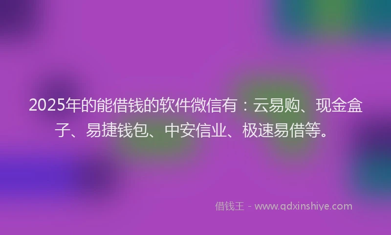 2025年的能借钱的软件微信有：云易购、现金盒子、易捷钱包、中安信业、极速易借等。