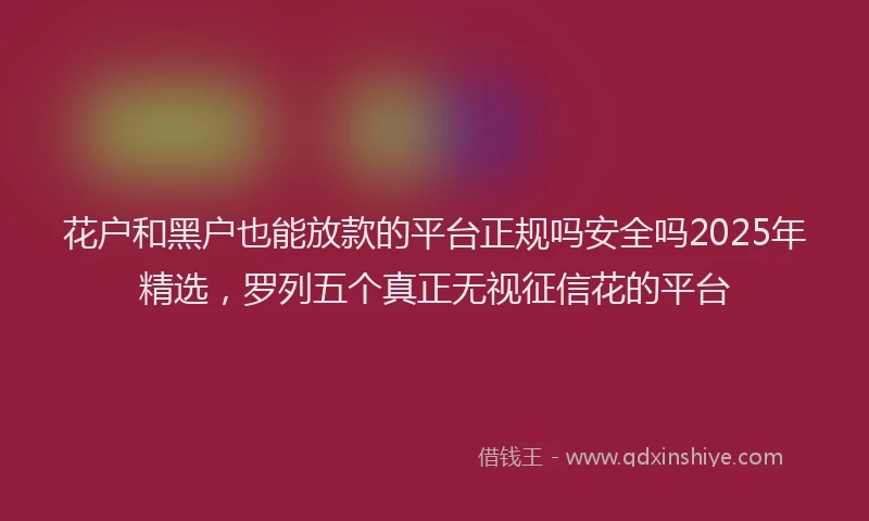 花户和黑户也能放款的平台正规吗安全吗2025年精选，罗列五个真正无视征信花的平台