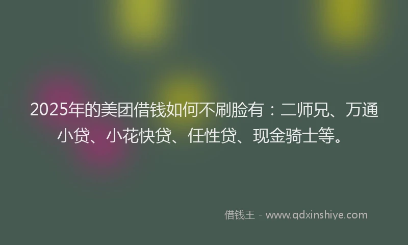 2025年的美团借钱如何不刷脸有：二师兄、万通小贷、小花快贷、任性贷、现金骑士等。