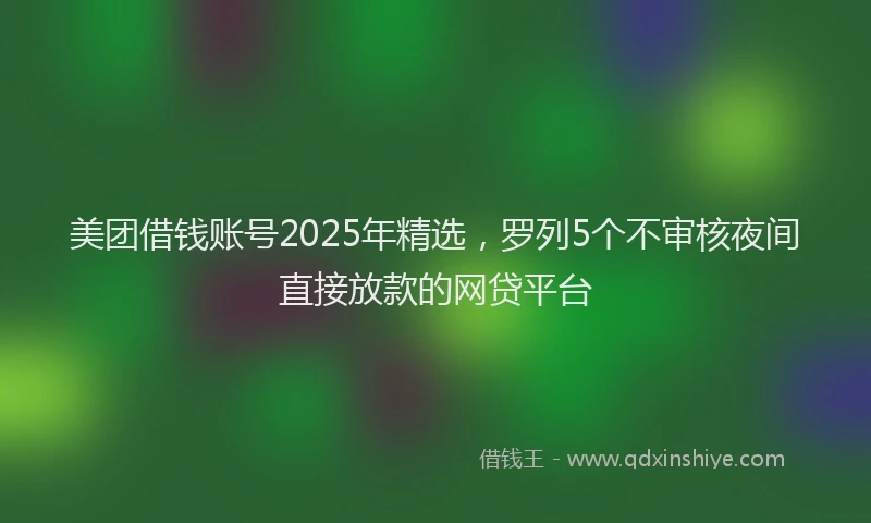 美团借钱账号2025年精选，罗列5个不审核夜间直接放款的网贷平台