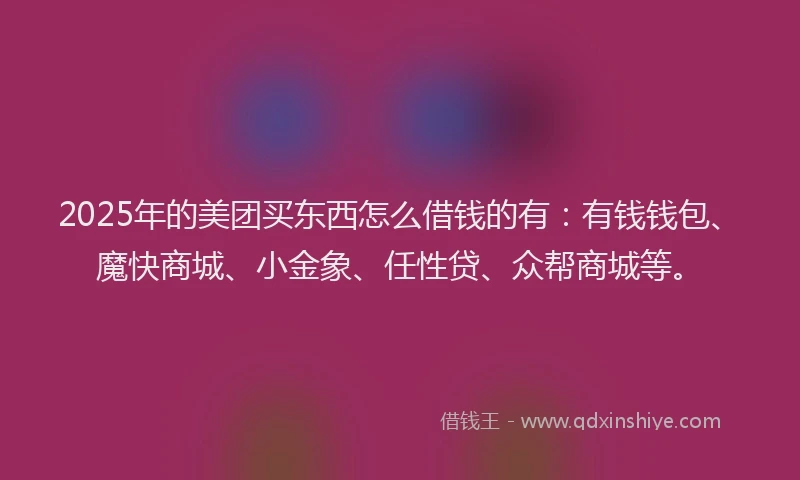 2025年的美团买东西怎么借钱的有：有钱钱包、魔快商城、小金象、任性贷、众帮商城等。
