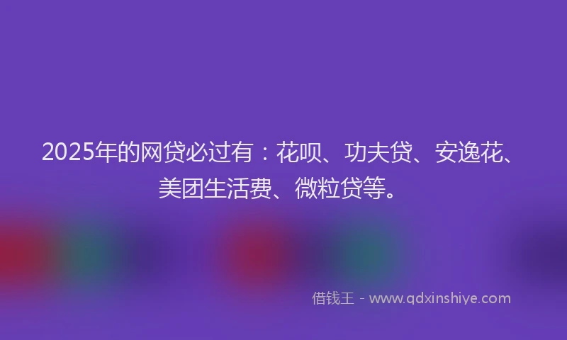 2025年的网贷必过有：花呗、功夫贷、安逸花、美团生活费、微粒贷等。