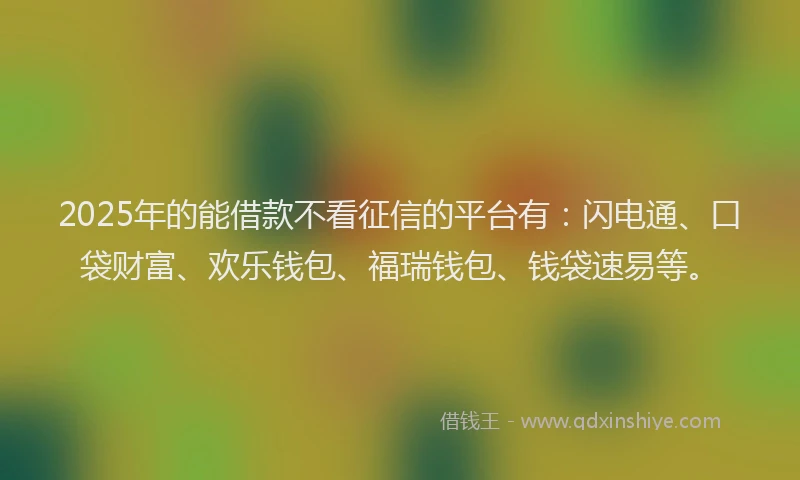 2025年的能借款不看征信的平台有：闪电通、口袋财富、欢乐钱包、福瑞钱包、钱袋速易等。
