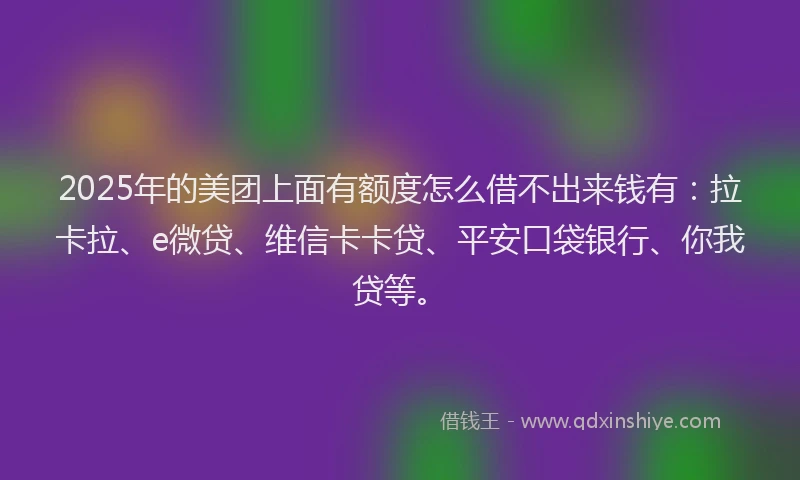 2025年的美团上面有额度怎么借不出来钱有：拉卡拉、e微贷、维信卡卡贷、平安口袋银行、你我贷等。